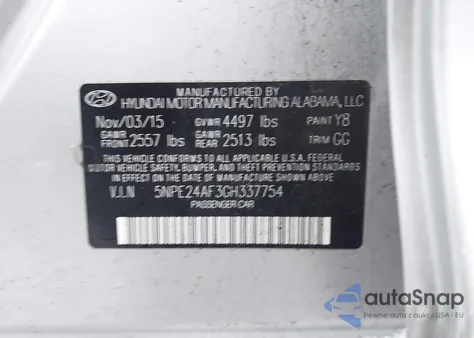 2016 Hyundai Sonata Se из США, поврежденный, VIN 5NPE24AF3GH337754